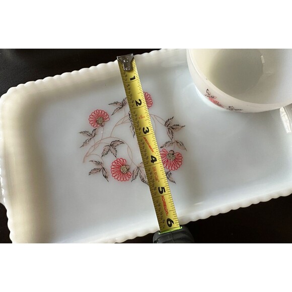 Vintage Anchor Hocking Fire King Milk Glass Fleurette Snack Plate and Cup Floral - Picture 9 of 9
